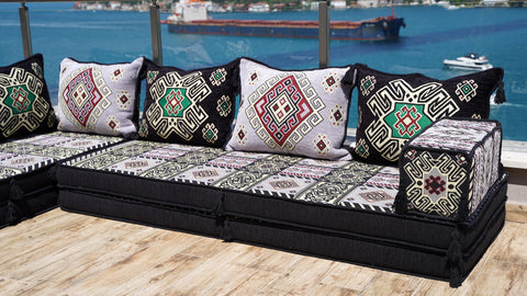 L Shaped Floor Seating Set, Arabic Jalsa Set, Moroccan Sofa Set