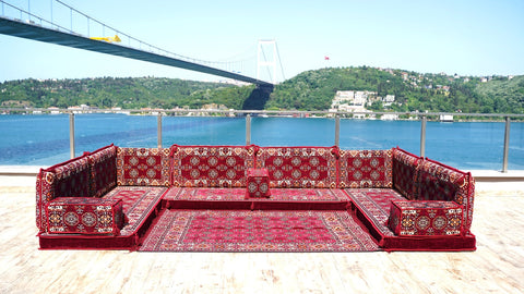 8 Thickness U Sofa Set, Moroccan Sofa, Handmade Arabic Floor Sofa Set