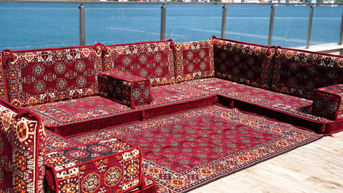 U Shaped Moroccan Sofa, Handmade Arabic Floor Sofa Set