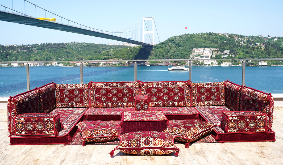 U Shaped Moroccan Sofa, Handmade Arabic Floor Sofa Set