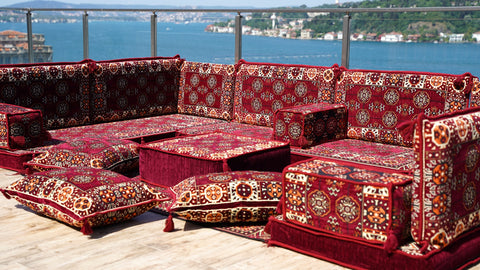 U Shaped Moroccan Sofa, Handmade Arabic Floor Sofa Set