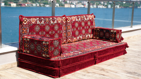 Loveseat Sofa, Floor Cushions Set, Arabic Majlis Set