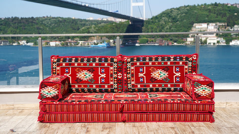 Loveseat Sofa, Floor Cushions Set, Oriental Sofa Seating