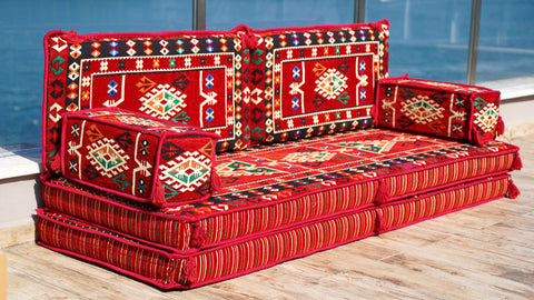 Loveseat Sofa, Floor Cushions Set, Oriental Sofa Seating