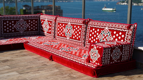 L Shaped Turkish Sofa, Arabic Seating Sofa, Floor Seating Cushions