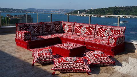 L Shaped Turkish Sofa, Arabic Seating Sofa, Floor Seating Cushions