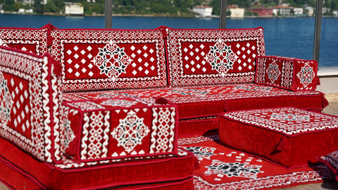 L Shaped Turkish Sofa, Arabic Seating Sofa, Floor Seating Cushions