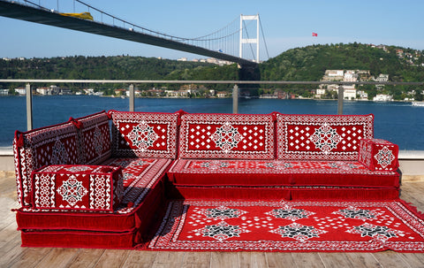 L Shaped Turkish Sofa, Arabic Seating Sofa, Floor Seating Cushions