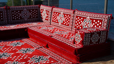 L Shaped Turkish Sofa, Arabic Seating Sofa, Floor Seating Cushions