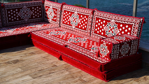 L Shaped Turkish Sofa, Arabic Seating Sofa, Floor Seating Cushions