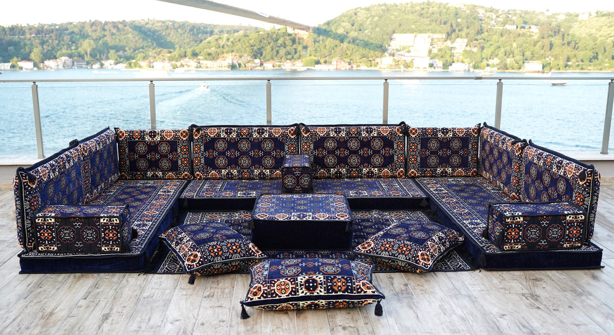 Arabic Floor Sofa Set, U Shaped Arabic Majlis, Oriental Sofa Set