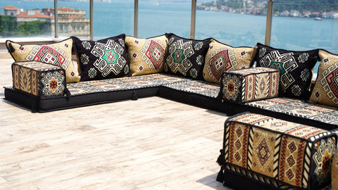 Arabic Majlis Seating, U Shaped Oriental Sofa, Moroccan Sofa