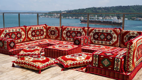 U Shaped Floor Sofa Set, Arabic Majlis, Moroccan Sofa Set