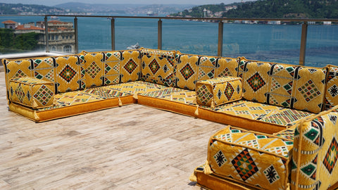 8 Thickness U Sofa Set, Oriental Sofa, Arabic Majlis Seating, Floor Cushions, Moroccan Sofa