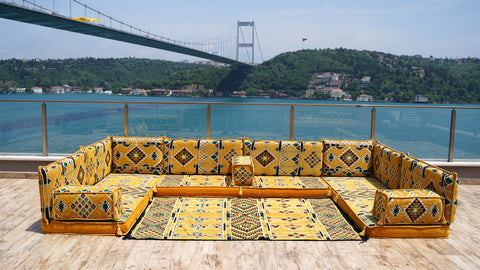 8 Thickness U Sofa Set, Oriental Sofa, Arabic Majlis Seating, Floor Cushions, Moroccan Sofa