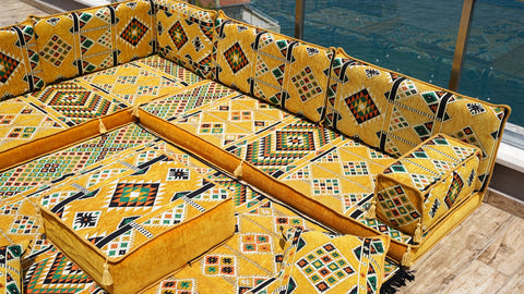 L Shaped Moroccan Sofa, Floor Cushions, Arabic Floor Sofa Set