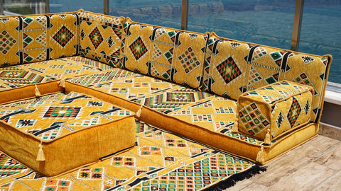 L Shaped Moroccan Sofa, Floor Cushions, Arabic Floor Sofa Set