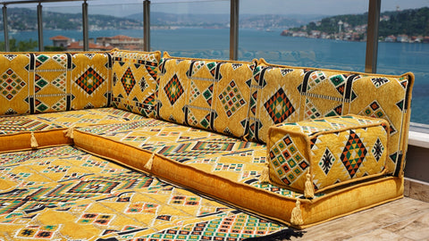 L Shaped Moroccan Sofa, Floor Cushions, Arabic Floor Sofa Set