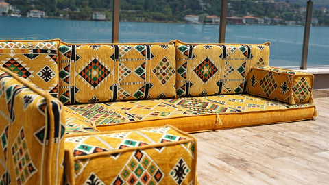 L Shaped Moroccan Sofa, Floor Cushions, Arabic Floor Sofa Set