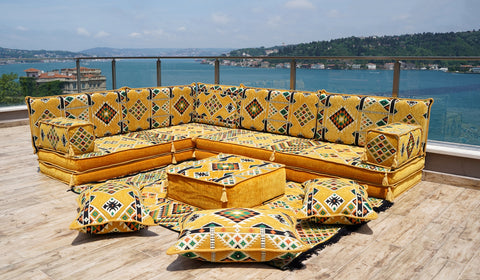 L Shaped Moroccan Sofa, Floor Cushions, Arabic Floor Sofa Set