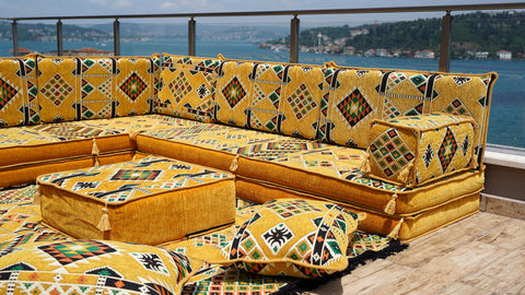 L Shaped Moroccan Sofa, Floor Cushions, Arabic Floor Sofa Set