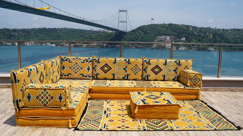 L Shaped Moroccan Sofa, Floor Cushions, Arabic Floor Sofa Set