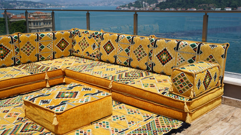 L Shaped Moroccan Sofa, Floor Cushions, Arabic Floor Sofa Set