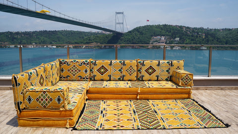 L Shaped Moroccan Sofa, Floor Cushions, Arabic Floor Sofa Set