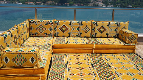 L Shaped Moroccan Sofa, Floor Cushions, Arabic Floor Sofa Set