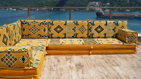 L Shaped Moroccan Sofa, Floor Cushions, Arabic Floor Sofa Set