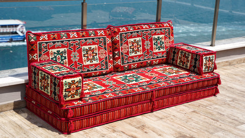 Loveseat Sofa Seating, Arabic Jalsa, Floor Cushions