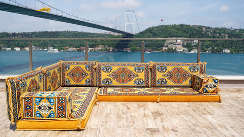 Turkish Seating Pillows, L Shaped Arabic Jalsa, Arabic Majlis