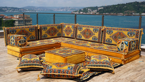 Turkish Seating Pillows, L Shaped Arabic Jalsa, Arabic Majlis