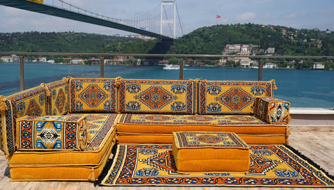 Turkish Seating Pillows, L Shaped Arabic Jalsa, Arabic Majlis