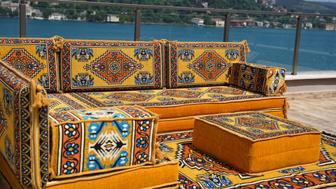 Turkish Seating Pillows, L Shaped Arabic Jalsa, Arabic Majlis