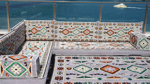 L Shaped Arabic Floor Seating Set, Majlis Sofa, Floor Cushions