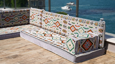 L Shaped Arabic Floor Seating Set, Majlis Sofa, Floor Cushions