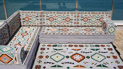 L Shaped Arabic Floor Seating Set, Majlis Sofa, Floor Cushions