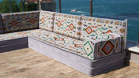 L Shaped Arabic Floor Seating Set, Majlis Sofa, Floor Cushions