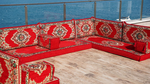 U Shaped Arabic Majlis Set, Turkish Seating Cushions, Floor Sofa Set