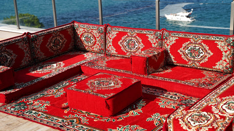 U Shaped Arabic Majlis Set, Turkish Seating Cushions, Floor Sofa Set