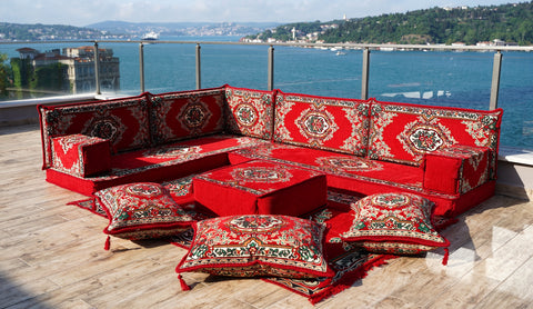 L Shaped Turkish Floor Seating Set, Arabic Majlis, Moroccan Sofa