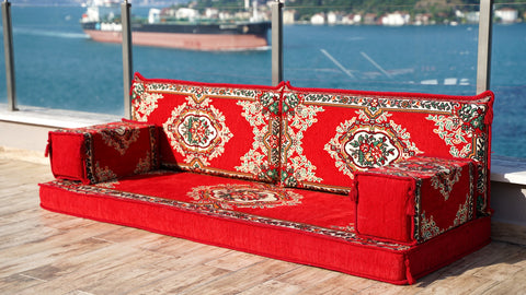 Loveseat Sofa, Floor Cushions, Arabic Jalsa Set