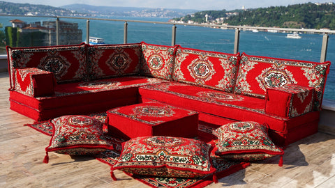 8 Thickness L Shape Sofa, Turkish Floor Seating Set, Arabic Majlis, Moroccan Sofa