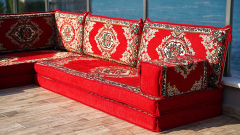 L Shaped Turkish Floor Seating Set, Arabic Majlis, Moroccan Sofa