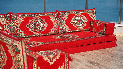 L Shaped Turkish Floor Seating Set, Arabic Majlis, Moroccan Sofa