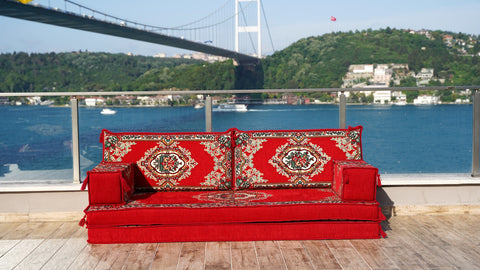 Loveseat Sofa, Floor Cushions, Arabic Jalsa Set