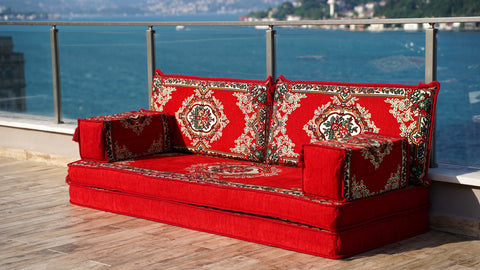 Loveseat Sofa, Floor Cushions, Arabic Jalsa Set