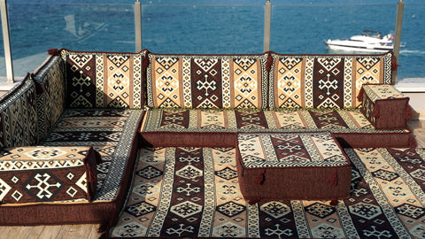 L Shaped Turkish Floor Sofa, Moroccan Sofa, Floor Cushions