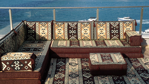 L Shaped Turkish Floor Sofa, Moroccan Sofa, Floor Cushions